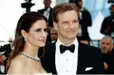  ??  ?? I coniugi Firth L’attore britannico Colin Firth (55 anni) con la moglie Livia Giuggioli (46) ieri a Cannes per la proiezione di «Loving» del regista Jeff Nichols