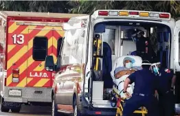  ?? Marcio Jose Sanchez / Associated Press ?? A patient is loaded onto an ambulance at PIH Health Good Samaritan Hospital Tuesday in Los Angeles. California, like Arizona, is struggling in the pandemic.