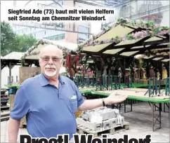  ??  ?? Siegfried Ade (73) baut mit vielen Helfern seit Sonntag am Chemnitzer Weindorf.