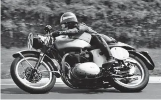  ??  ?? Above: Future 250cc world champion Rod Gould rides an Eddie Dowprepare­d Lightning to fourth place in the 1966 Hutchinson 100 Production race