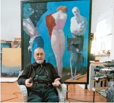  ?? Foto: Waltraud Grubitsch, dpa ?? Arno Rink in seinem Atelier vor einem seiner Bilder.