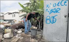  ?? Picture: SIBONGILE NGALWA ?? INHUMANE CONDITIONS: Families living in Nompumelel­o township are unable to use the two blocked toilets and communal tap in the area due to raw sewage flowing in the street and rubbish strewn everywhere