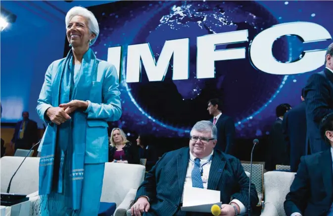  ??  ?? WASHINGTON: Internatio­nal Monetary Fund (IMF) Managing Director Christine Lagarde and Internatio­nal Monetary and Financial Committee (IMFC) Chair Governor of the Bank of Mexico Agustin Carstens, during the Internatio­nal Monetary and Financial Committee...