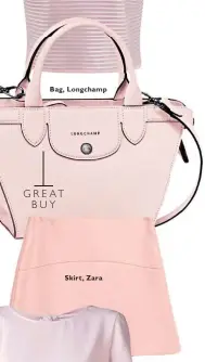  ??  ?? Bag, Longchamp Skirt, Zara