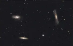  ??  ?? ▲ Find the Leo Triplet close to the Lion’s back leg, where all three spirals can be seen with a small telescope