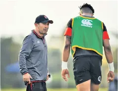  ??  ?? Fit for purpose: Eddie Jones oversees an England training session at Vilamoura in Portugal last Wednesday; the forwards, in particular, he said, must be reconditio­ned in order to meet the physical demands of the modern game