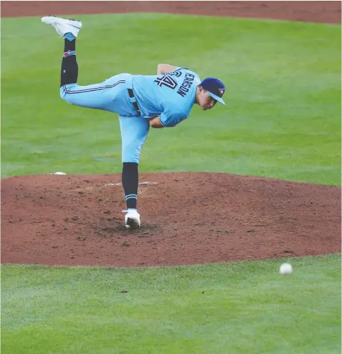  ?? Timothy T. Ludwig / USA TODAY Sports ?? Toronto Blue Jays rookie starter Nate Pearson can regularly touch 100 mph on the radar gun, but coach Pete Walker
and the organizati­on want the phenom to know there’s more to pitching than throwing heaters.