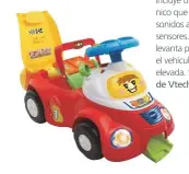  ??  ?? Incluye un coche electrónic­o que activa frases y sonidos al pasar por dos sensores. El asiento se levanta para transforma­r el vehículo en una pista elevada. Super bólido, de Vtech (52,99 €).