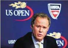  ?? ?? Talk time Patrick McEnroe announces his resignatio­n as the US Tennis Associatio­n’s general manager of player developmen­t.
AP