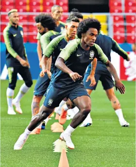  ??  ?? Keeping his place: Brazil forward Willian takes part in training at Luzhniki Stadium