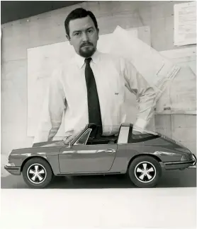  ??  ?? Above left: ‘Butzi’ Porsche with a model of the 1968 911 Targa. He appears to have never been entirely convinced by the Targa