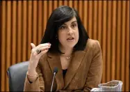  ?? HANS PENNINK- AP FILE PHOTO ?? In this Feb. 11, 2019, file photo, Assemblywo­man Nicole Malliotaki­s, R-Staten Island, questions New York City Mayor Bill de Blasio during a joint legislativ­e budget hearing on local government, in Albany, N.Y.