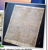  ??  ?? Drama: Tourists evacuated from Salisbury Cathedral. Right, Magna Carta on display