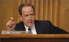  ?? Getty Images ?? Sen. Pat Toomey, R-Pa., speaks at a hearing in 2019. Mr. Toomey says he is against a new virus relief package, even a cheaper one that 10 of his GOP colleagues are pitching.