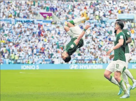  ?? REUTERS ?? Saudi Arabia's Salem Al-Dawsari celebrates after scoring their second goal against Argentina on Tuesday.