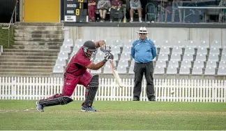  ?? LIZ ZUNIGA/STUFF ?? Prabodha Arthavidu held Marlboroug­h’s innings together with a half century in the Newman Shield match against Nelson at at Saxton Oval.