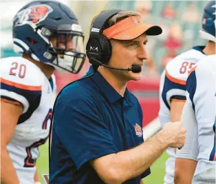  ?? COREY PERRINE/AP ?? Bucknell coach Dave Cecchini, a former Lehigh player and coach, got to celebrate a 19-17 win on his return to Goodman Stadium on Saturday in Bethlehem. The win snapped a 13-game Bucknell losing streak.