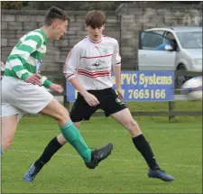  ??  ?? Darragh Farrell (Shamrock Rovers) eludes Thomas Mythen.