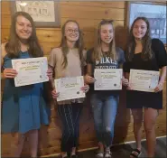  ?? ?? The Scott Moll Scholarshi­p, in memory of long-time Bally Lions Club member Scott Moll, was presented to four local students: left to right, Abigail Moll, Courtney Jarvis, Kasey Gress and Allison Pioli.