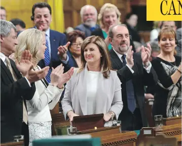  ?? SEAN KILPATRICK / THE CANADIAN PRESS ?? Interim Conservati­ve Leader Rona Ambrose is given a standing ovation during question period on Tuesday.