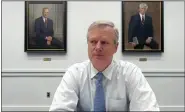  ?? AP PHOTO/RALPH RUSSO ?? This photo from video shows NCAA president Charlie Baker. Former Massachuse­tts Gov. Charlie Baker is starting his new job as president of the NCAA this week. Baker says the NCAA needs help from Congress in the form of a federal law to govern NIL.