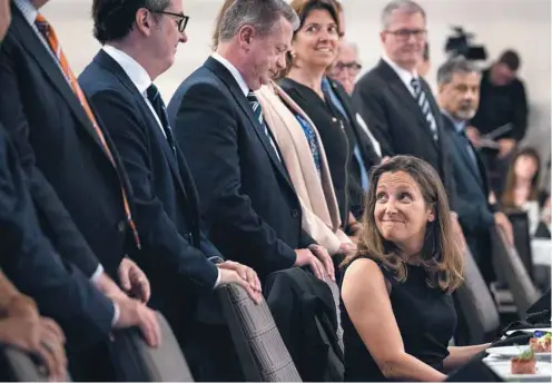  ?? PAUL CHIASSON LA PRESSE CANADIENNE ?? La ministre des Affaires étrangères canadienne était de passage devant le Conseil des relations internatio­nales de Montréal (CORIM) mercredi.