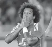  ?? — AFP ?? Real Madrid’s Marcelo gestures during their La Liga match against Real Sociedad at the Anoeta Stadium in San Sebastian on Sunday. Madrid lost 2- 4.