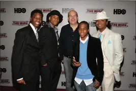  ?? BRYAN BEDDER — GETTY IMAGES ?? From left, Jermaine Crawford, Tristan Wilds, producer David Simon, Maestro Harrell and Julito McCullum arrive at the Season 4 premiere of HBO’s “The Wire” on Sept. 7, 2006, in New York City.