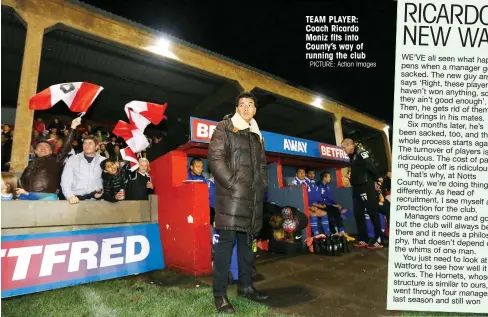  ?? PICTURE: Action Images ?? TEAM PLAYER: Coach Ricardo Moniz fits into County’s way of running the club