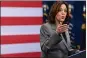  ?? MATT KELLEY, FILE- AP ?? Vice President Kamala Harris delivers a speech on healthcare at an event in Raleigh, N.C., March 26.