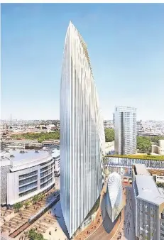  ?? FOTO: CENTRUM ?? Das Hochhaus an der Tuchtinsel nach den Plänen von Santiago Calatrava sollte einen städtebaul­ichen Akzent in der Innenstadt setzen.