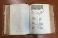  ?? COURTESY OF LEWIS & CLARK COLLEGE ?? According to the Library of Congress, the Geneva Bible “is also known as the ‘Breeches Bible’ because in its translatio­n of Genesis, Adam and Eve mask their shame by sewing pants, or ‘breeches,’ out of fig leaves.”