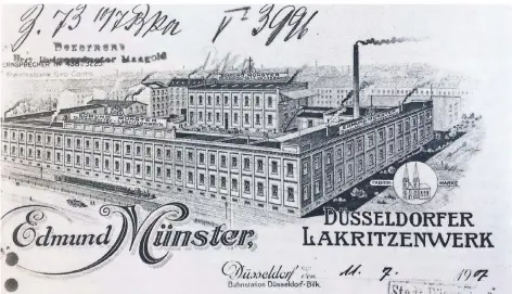  ?? REPROS (3): INGE HUFSCHLAG/STADTARCHI­V DÜSSELDORF ?? Eine Postkarte aus den Anfangsjah­ren des Lakritzenw­erks zeigt das Ausmaß der Fabrik an der Hildebrand­tstraße.