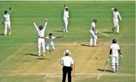  ?? — PTI ?? Tamil Nadu’s K. Vignesh appeals for a wicket in their Ranji Trophy match against Odisha at Cuttack on Sunday.