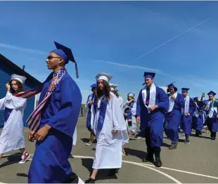  ?? Robert Summa/appeal-democrat ?? Seniors from the Wheatland Union High School Class of 2022 make their way to the school’s football stadium for a graduation ceremony in Wheatland on June 3.