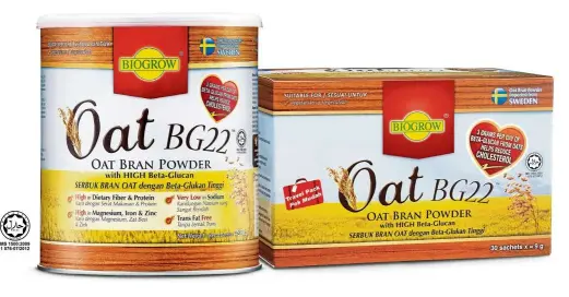  ??  ?? Biogrow Oat BG22 oat bran powder is high in fibre and low in calories.