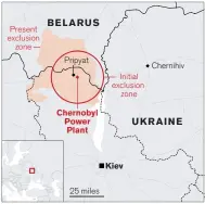  ??  ?? A map showing how Chernobyl’s exclusion zone, or ‘Zone of Alienation’, has enlarged since 1986