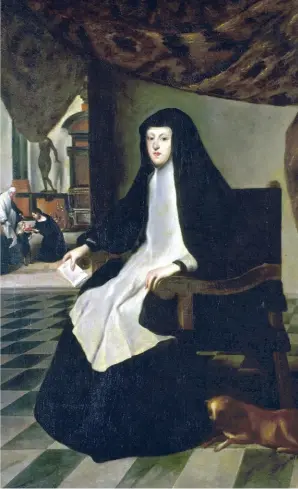  ??  ?? Marie-Anne d’Autriche en deuil (1666), de Juan Bautista Martinez del Mazo. Devenue veuve de Philippe IV d’Espagne le 17 septembre 1665, elle a assuré la régence jusqu’en 1675, lors de la minorité de son fils Charles II (au fond du tableau).