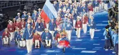  ?? Foto: dpa ?? Die russische Mannschaft bei der Eröffnung der Paralympic­s 2012 in London. Ein ähnliches Bild wird es in Rio de Janeiro nicht geben.