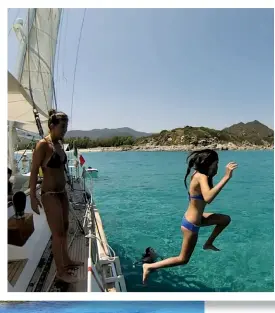  ??  ?? ISLAND HOPPING (Clockwise from left) Sunset over Lavezzi; Taking a dip; Cala Coticcio on Caprera Island; (opposite) The town of La Maddalena; The author finds the perfect rock to sit on