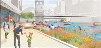  ??  ?? Artist rendering of the Chicago Riverwalk between Dearborn and Clark.
