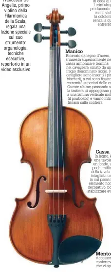  ??  ?? Francesco De Angelis, primo violino della Filarmonic­a della Scala, regala una lezione speciale sul suo strumento: organologi­a, tecniche esecutive, repertorio in un video esclusivo