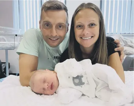  ??  ?? Proud parents Lee and Claire Cresswell with baby Lyle - the 200th baby to be born at the Birthing Centre at South Tyneside District Hospital.