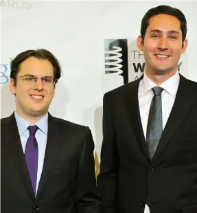  ??  ?? Negative developmen­t: Instagram founders Mike Krieger, left, and Kevin Systrom said they were ‘planning on taking some time off to explore our curiosity and creativity again’