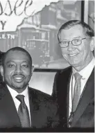  ?? COURTESY KEVIN WOODS ?? Shelby County Schools board member Kevin Woods, left, was likely one of the last people to see Greater Memphis Chamber CEO Phil Trenary, right, alive before Trenary was shot and killed in Downtown Thursday night. The two had long worked together on workforce issues.