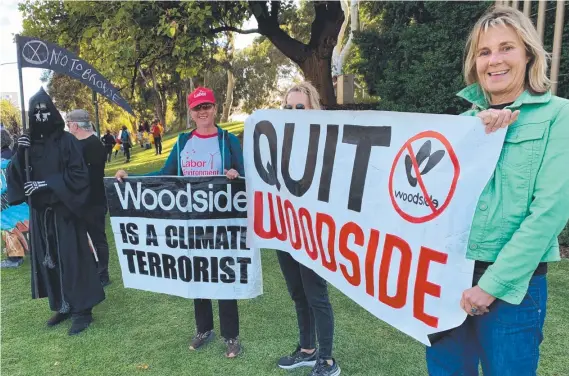  ?? Picture: Paul Garvey ?? Protesters outside the Woodside Energy annual general meeting in Perth on Wednesday.