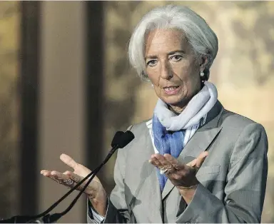  ?? KAMMNICHOL­AS KAMM / AFP / Gett
y Images ?? “We see continued weakness in the global economy,” IMF head Christine Lagarde said in a speech Thursday in Washington ahead of the annual IMF/World Bank meetings next week.