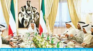  ?? — KUNA ?? KUWAIT: HH the Amir Sheikh Sabah Al-Ahmad Al-Jaber Al-Sabah heads the Cabinet’s extraordin­ary session at Dar Salwa on Monday.