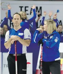  ?? MICHAEL BURNS ?? Brent Laing and his wife Jennifer Jones are one of a number of married couples chasing Canada’s Olympic berth in mixed doubles curling, an event that will be introduced at PyeongChan­g 2018.