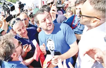  ?? — AFP photo ?? Salvini arrives for the annual meeting of Lega Nord (North League) in Pontida, northeast Milan.